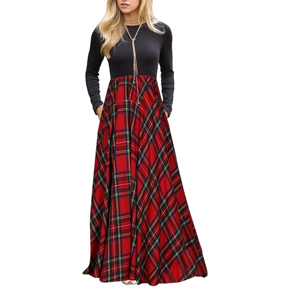 NWT tartan plaid maxi dress with long sleeves - size small - Picture 1 of 10